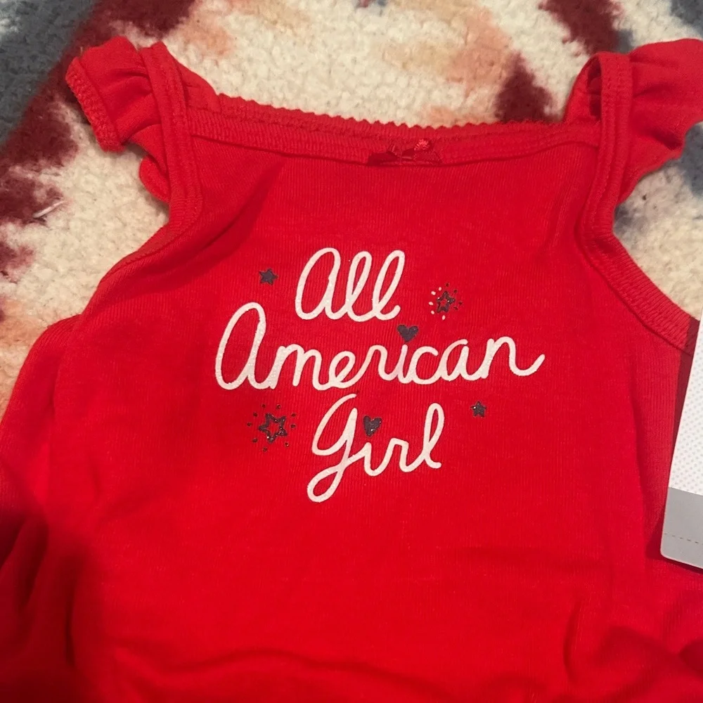 Carter's Red 'All American Girl' Bodysuit with Starry Navy Diaper Cover